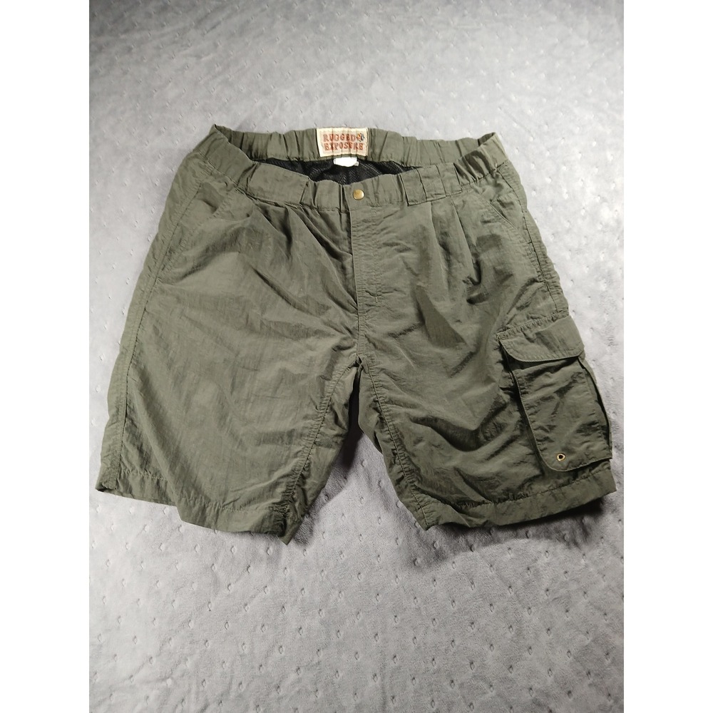 Rugged Exposure Mens Cargo Shorts Olive Green Elastic Waist Hiking Outdoor 32
